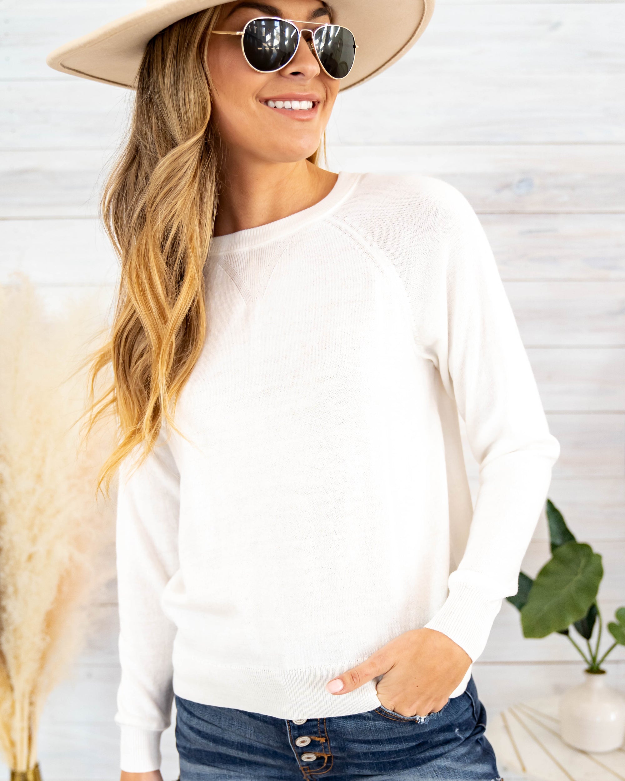 Angie Lightweight Knit Sweater - White - Eleven Oaks Boutique