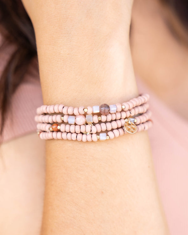 Light Marble Stone Bead Bracelet - 10mm