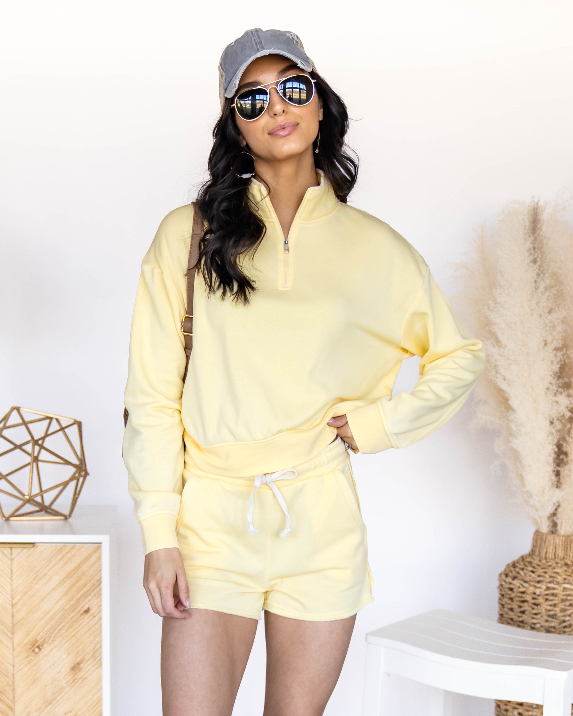 Double Zero Cora Half Zip Pullover Canary Yellow Tops Large