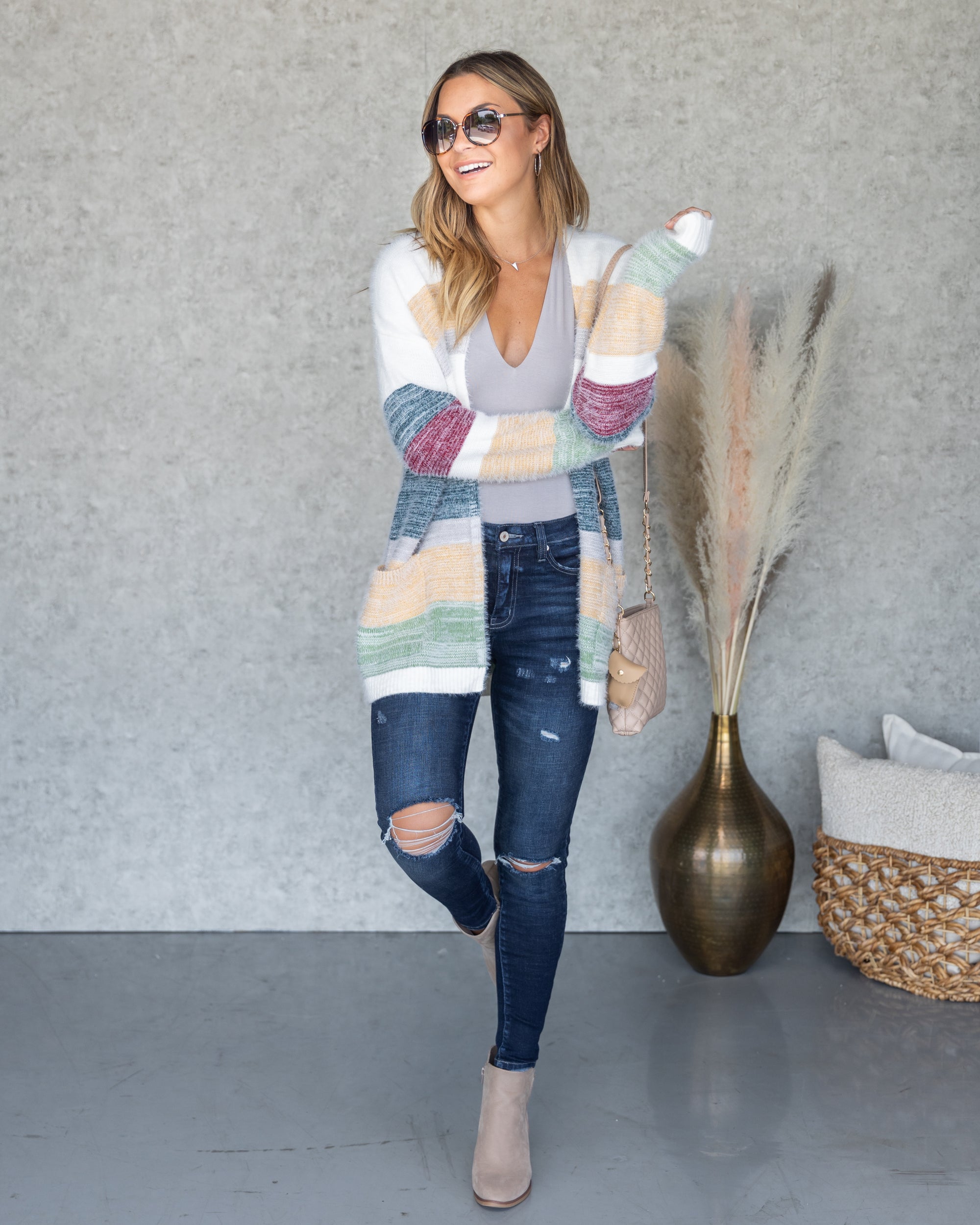 Fluffy Sweater Cardigan - Multi-color