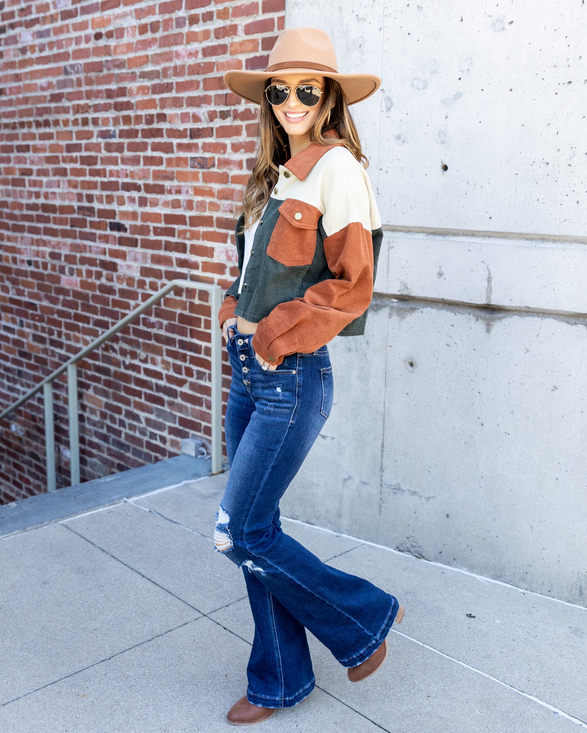 Candace Color Block Corduroy Jacket - Rust Multi - Eleven Oaks