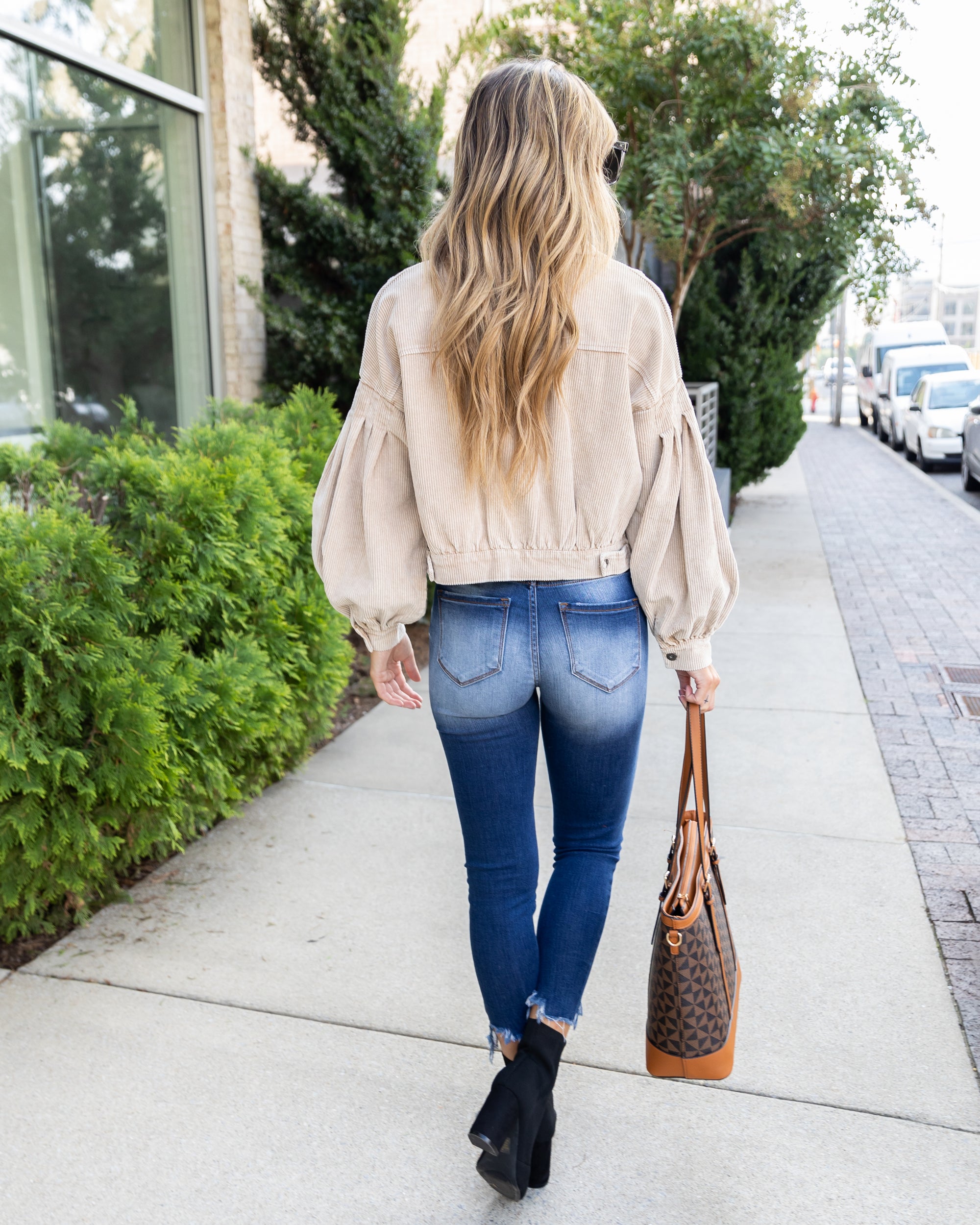 She + Sky GIA Bubble Sleeve Button Down Corduroy Jacket - Tan Cardigans Small