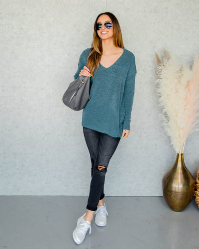 Shauna V-Neck Sweater - Steel Blue