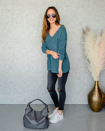 Shauna V-Neck Sweater - Steel Blue